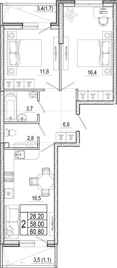 Продается 3-комн. квартира, 58 м²