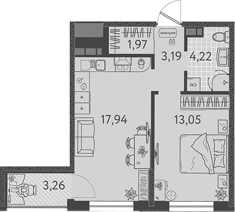 Продается 2-комн. квартира, 39.37 м²