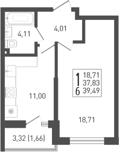 Продается 1-комн. квартира, 38.3 м²