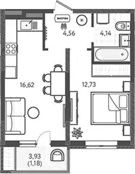 Продается 1-комн. квартира, 37.26 м²