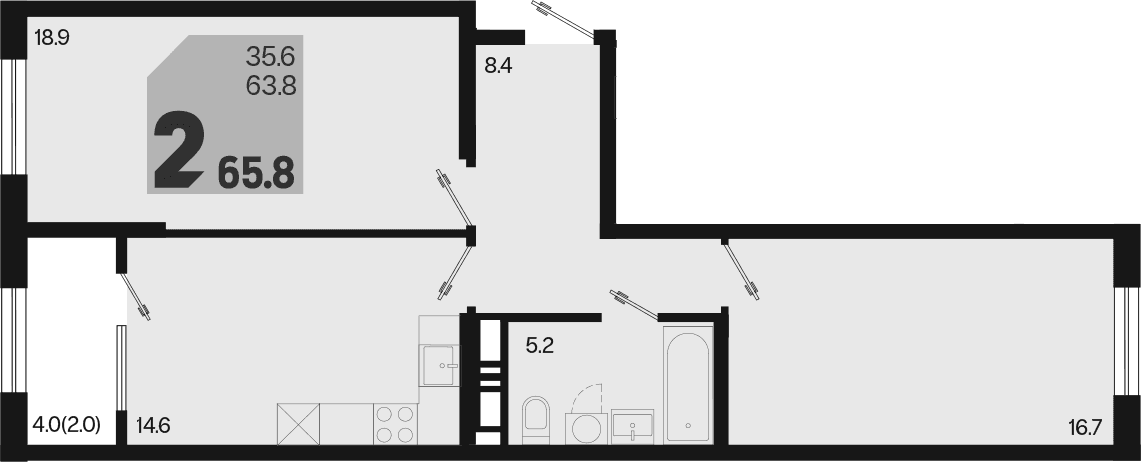 Продается 2-комн. квартира, 63.8 м²