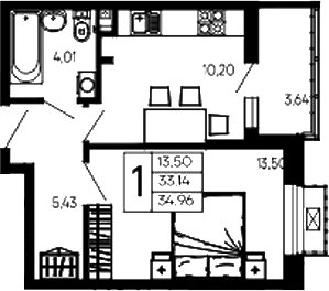 Продается 1-комн. квартира, 33.14 м²