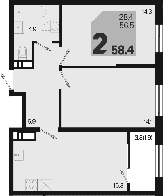 Продается 3-комн. квартира, 56.5 м²