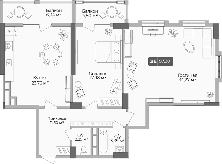 Продается 2-комн. квартира, 94.05 м²