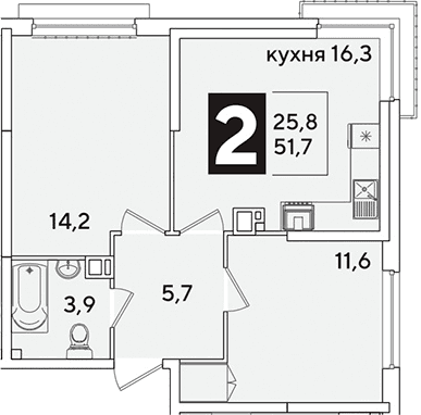 Продается 3-комн. квартира, 51.7 м²