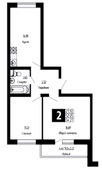 Продается 2-комн. квартира, 52.05 м²