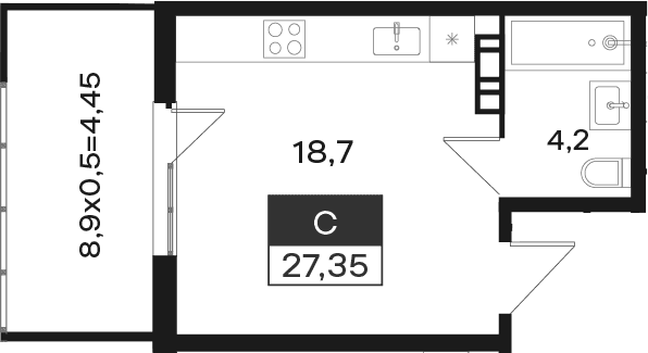 Продается 1-комн. квартира, 22.9 м²