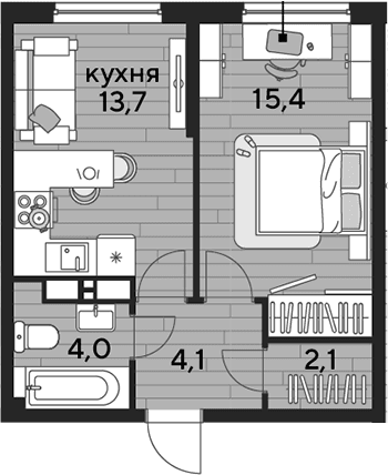 Продается 1-комн. квартира, 39.3 м²