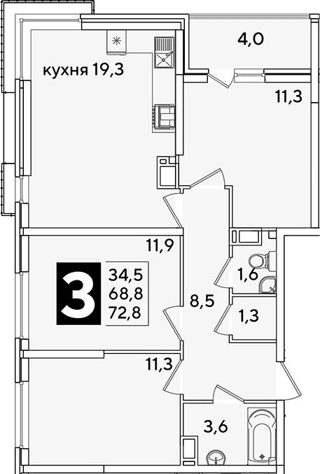 Продается 4-комн. квартира, 68.8 м²