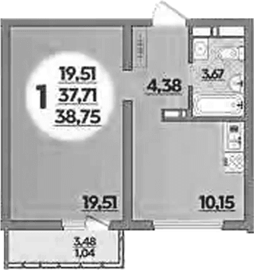 Продается 1-комн. квартира, 37.71 м²