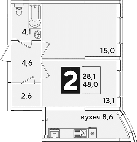Продается 2-комн. квартира, 48 м²