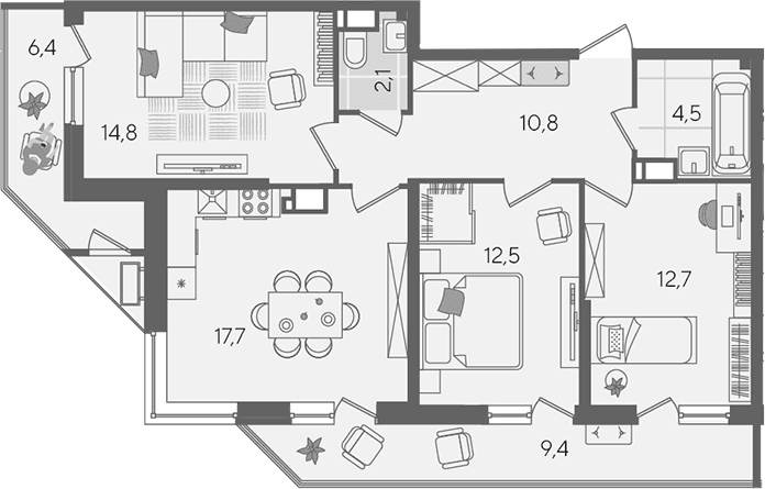 Продается 4-комн. квартира, 75.1 м²