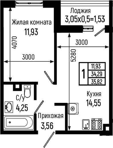 Продается 1-комн. квартира, 34.29 м²