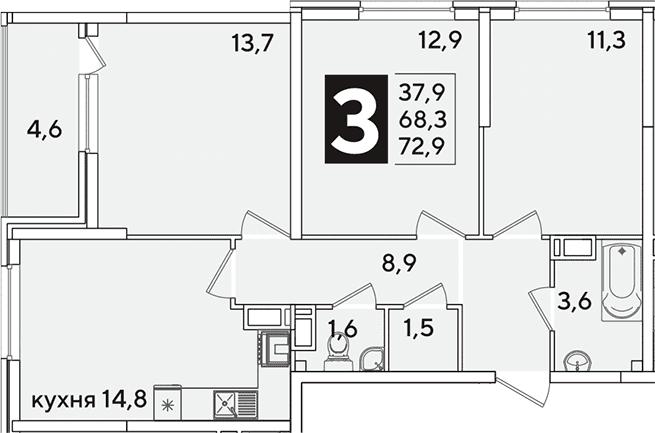 Продается 3-комн. квартира, 68.3 м²