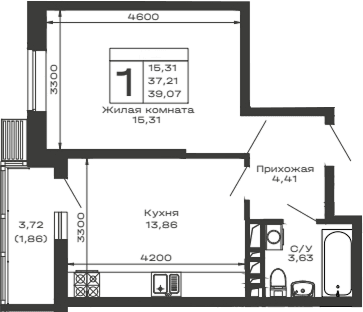 Продается 1-комн. квартира, 37.21 м²