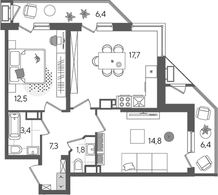 Продается 3-комн. квартира, 57.5 м²
