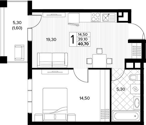 Продается 1-комн. квартира, 39.1 м²