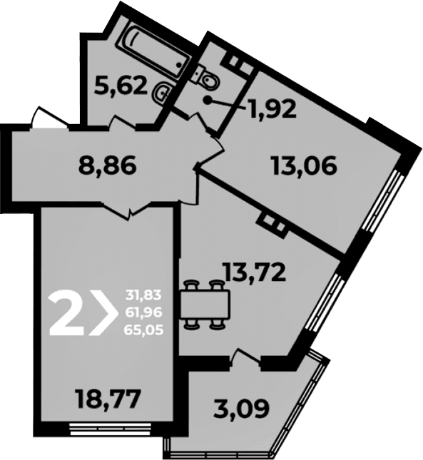 Продается 2-комн. квартира, 61.96 м²