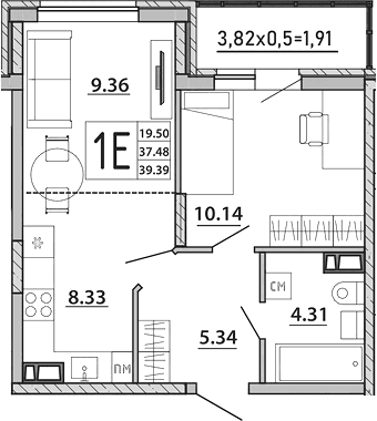 Продается 2-комн. квартира, 37.48 м²
