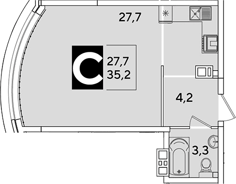 Продается 1-комн. квартира, 35.2 м²