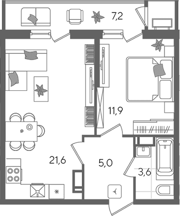 Продается 2-комн. квартира, 42.1 м²