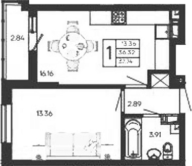 Продается 1-комн. квартира, 36.32 м²