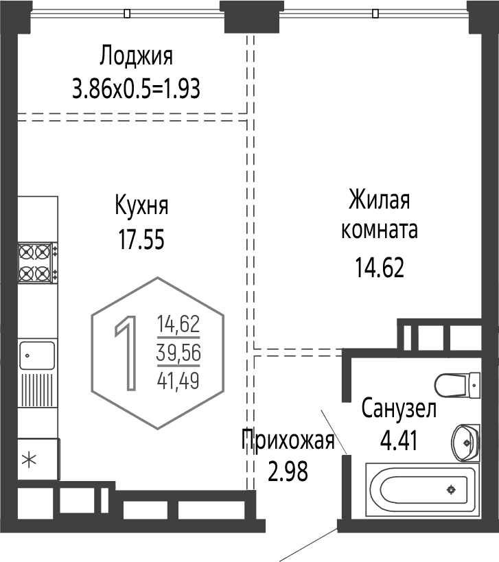 Продается 1-комн. квартира, 39.56 м²