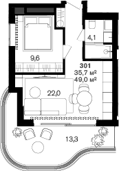 Продается 1-комн. квартира, 35.7 м²