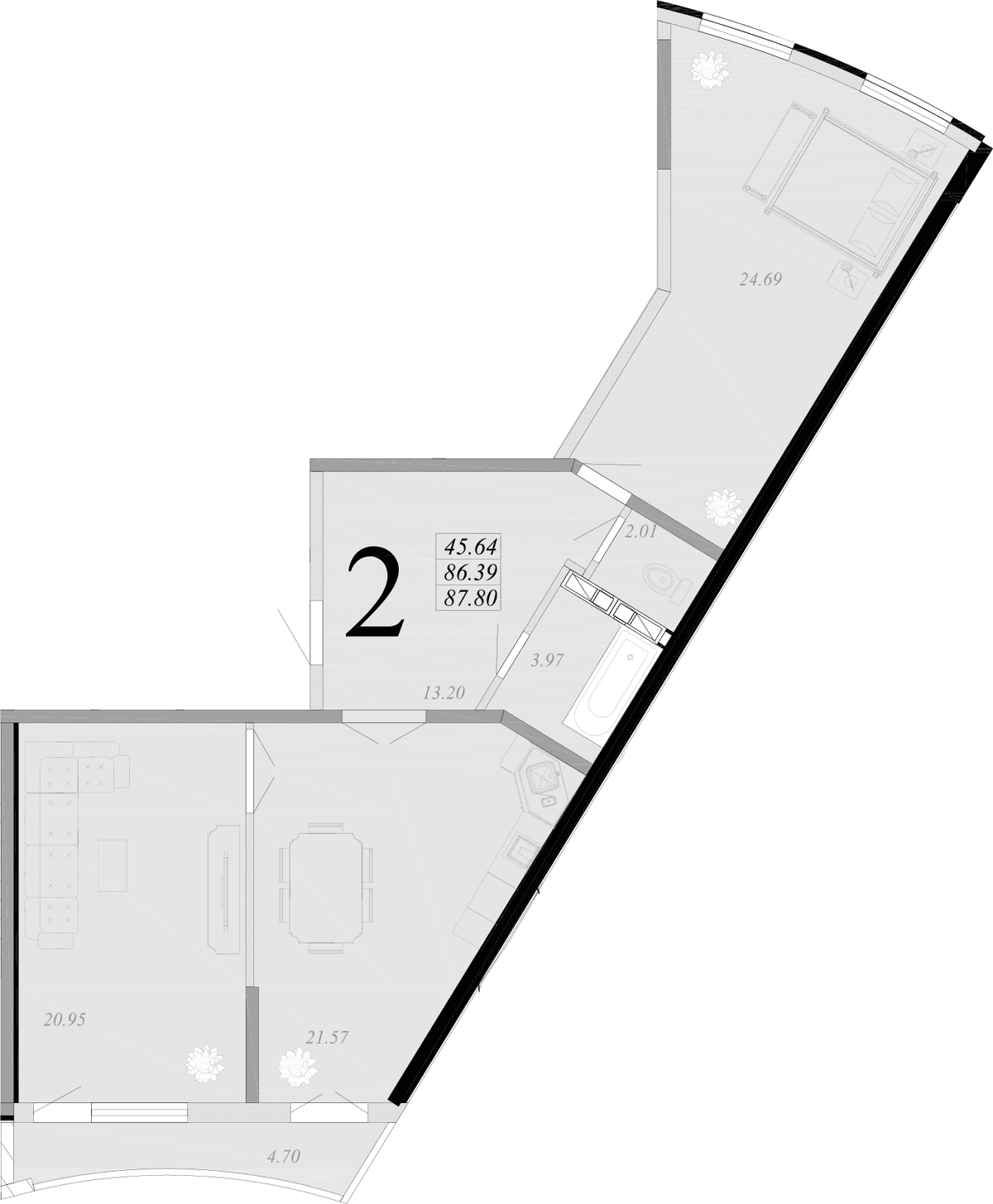 Продается 2-комн. квартира, 84.98 м²
