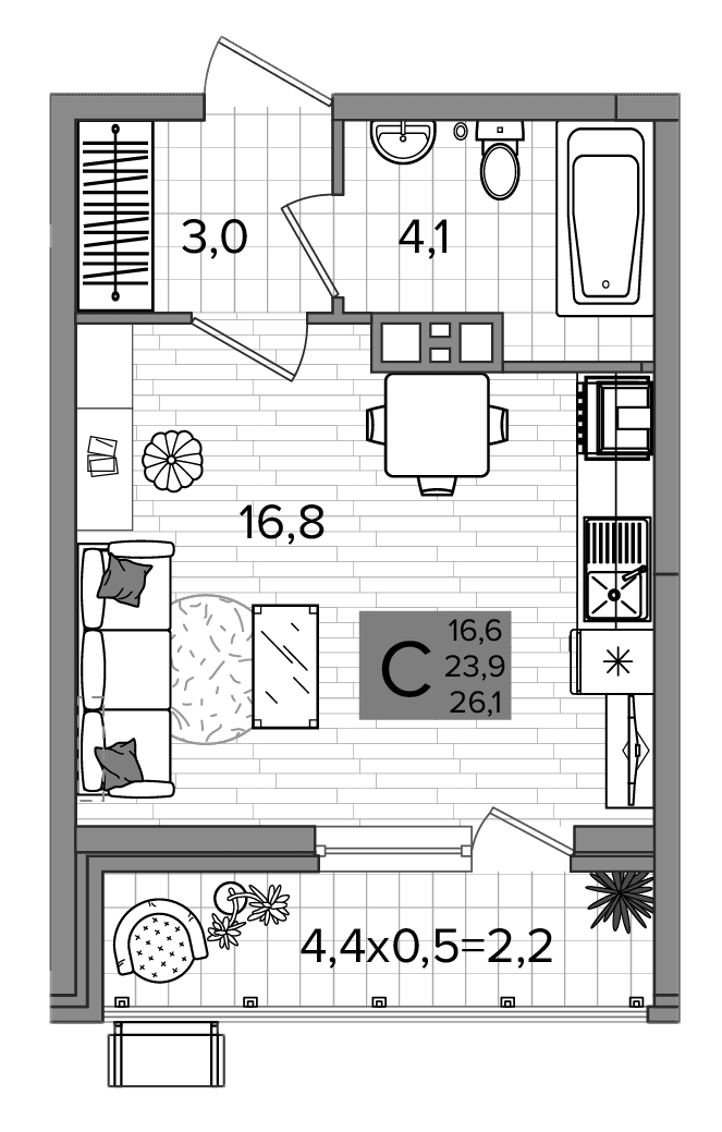 Продается 1-комн. квартира, 23.35 м²