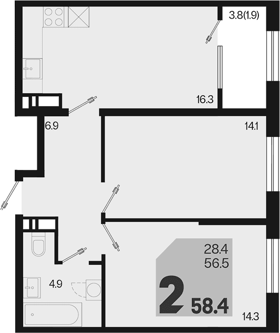 Продается 3-комн. квартира, 56.5 м²