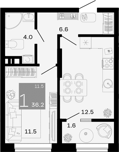 Продается 1-комн. квартира, 34.6 м²