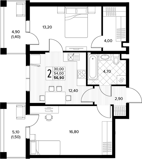 Продается 2-комн. квартира, 54 м²