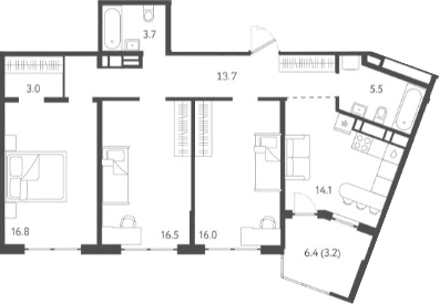 Продается 3-комн. квартира, 89.3 м²