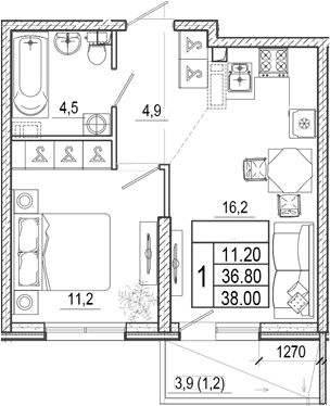 Продается 2-комн. квартира, 36.8 м²