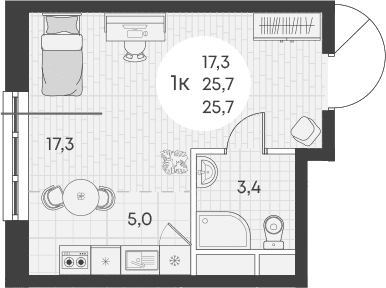 Продается 1-комн. квартира, 25.7 м²