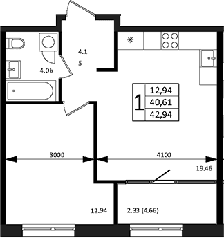 Продается 2-комн. квартира, 40.61 м²