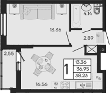 Продается 1-комн. квартира, 36.96 м²