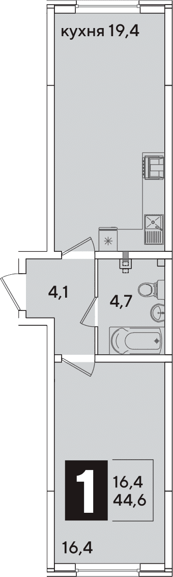 Продается 2-комн. квартира, 44.6 м²