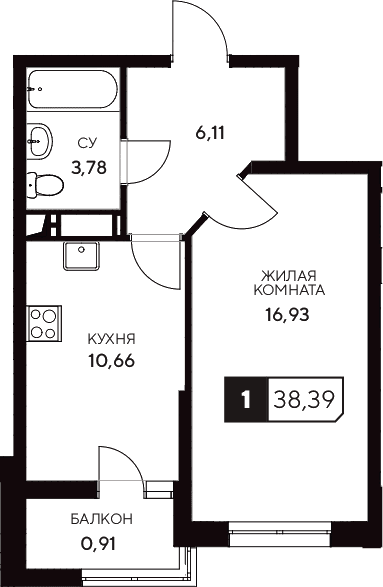 Продается 1-комн. квартира, 37.48 м²