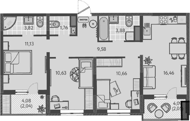 Продается 4-комн. квартира, 67.92 м²
