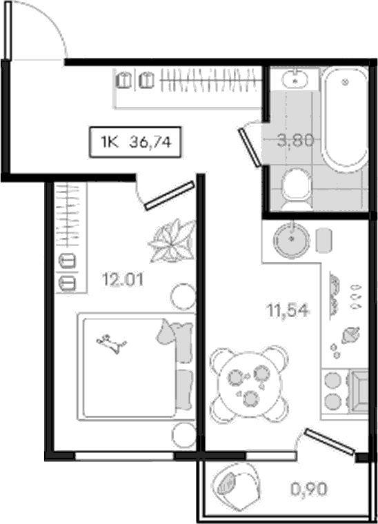 Продается 1-комн. квартира, 35.84 м²