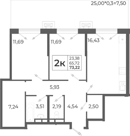 Продается 3-комн. квартира, 65.72 м²