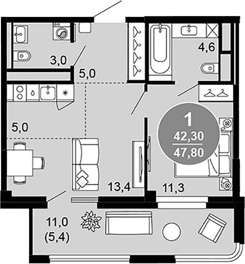 Продается 2-комн. квартира, 42.4 м²
