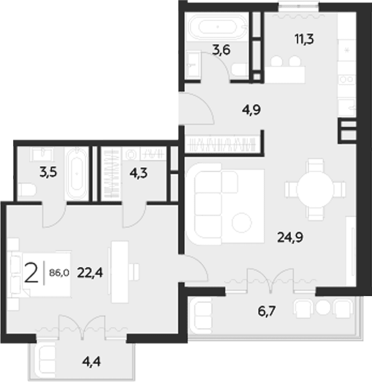 Продается 2-комн. квартира, 74.9 м²