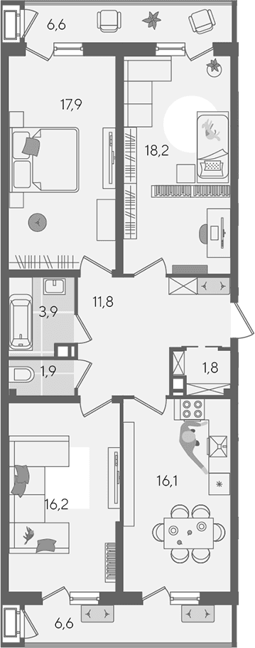 Продается 4-комн. квартира, 87.8 м²
