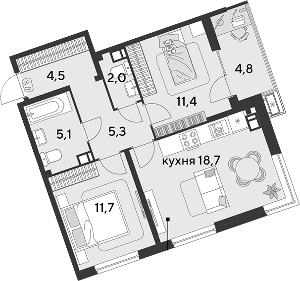 Продается 3-комн. квартира, 58.7 м²