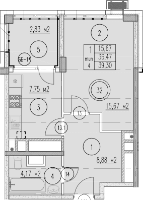 Продается 1-комн. квартира, 36.47 м²