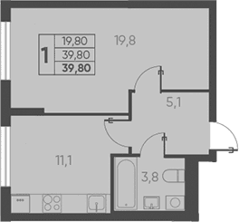Продается 1-комн. квартира, 39.8 м²