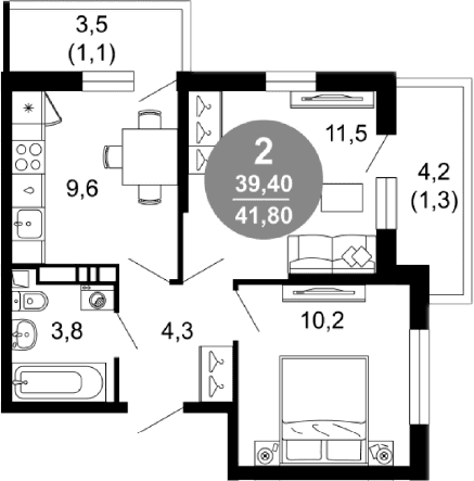 Продается 2-комн. квартира, 39.4 м²